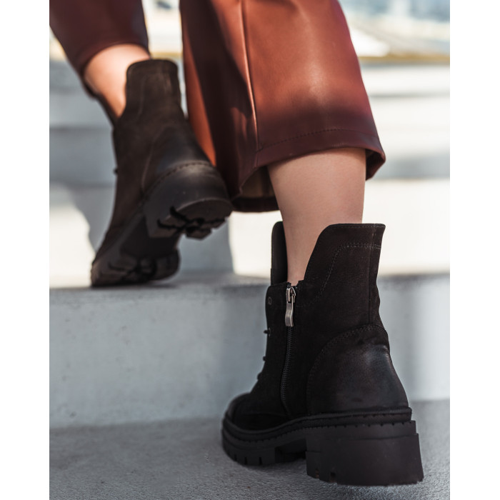 Czarne botki ocieplane skóra nubuk