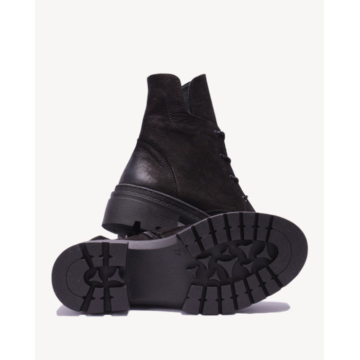 Czarne botki ocieplane skóra nubuk