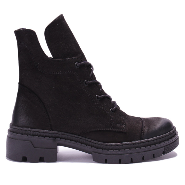 Czarne botki ocieplane skóra nubuk