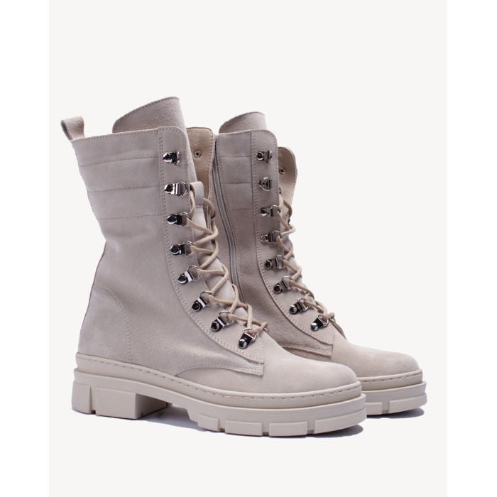 Beżowe botki ocieplane skóra zamszowa