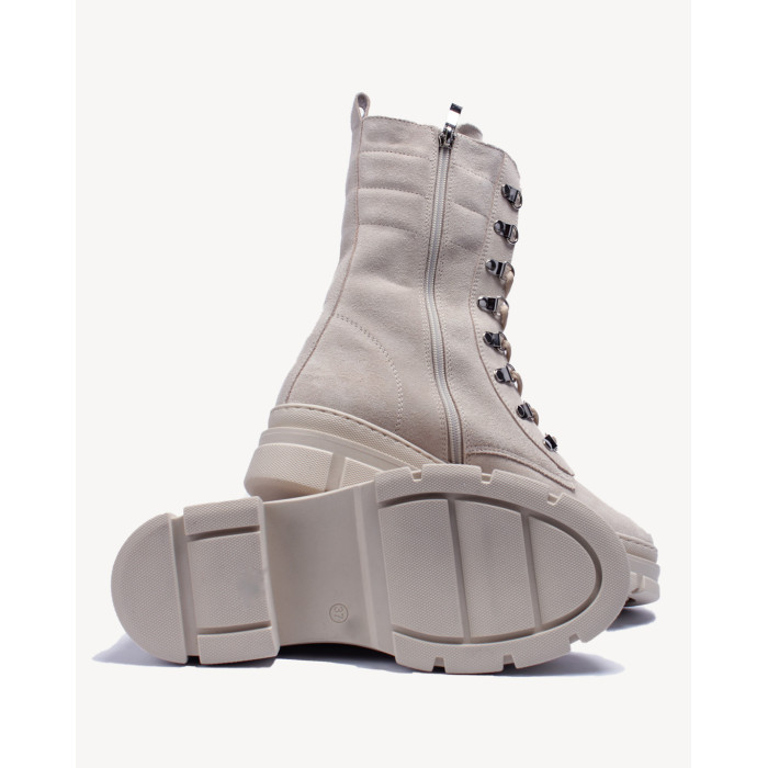 Beżowe botki ocieplane skóra zamszowa