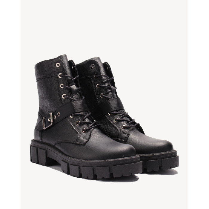 Czarne botki ocieplane ze skóry licowej