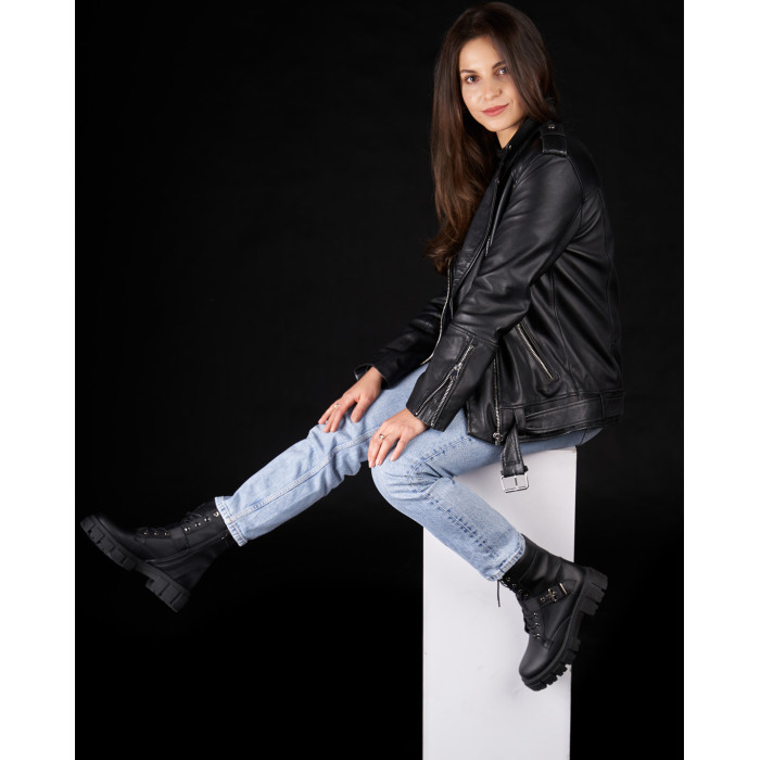 Czarne botki ocieplane ze skóry licowej