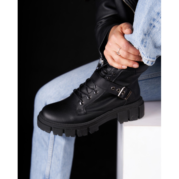 Czarne botki ocieplane ze skóry licowej