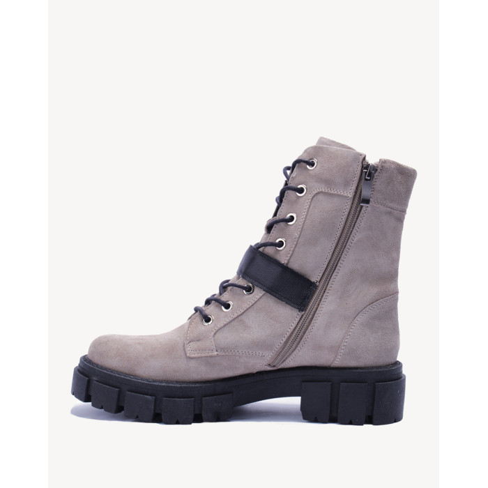 Szare botki ocieplane ze skóry zamszowej