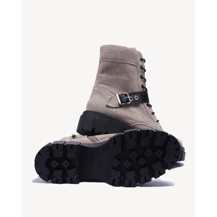 Szare botki ocieplane ze skóry zamszowej