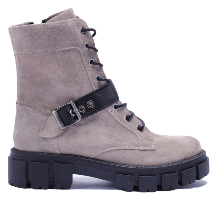 Szare botki ocieplane ze skóry zamszowej