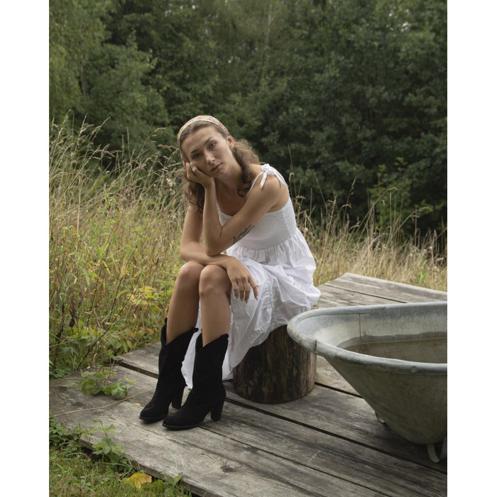 High black velour cowboy boots