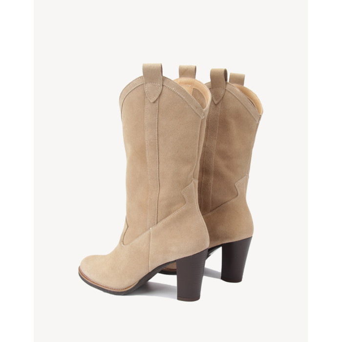 High Beige velour cowboy boots