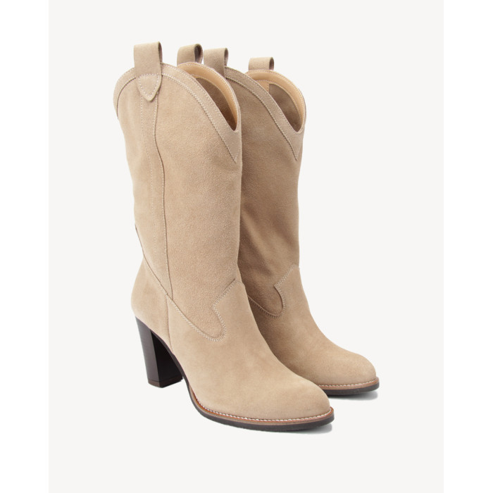 High Beige velour cowboy boots
