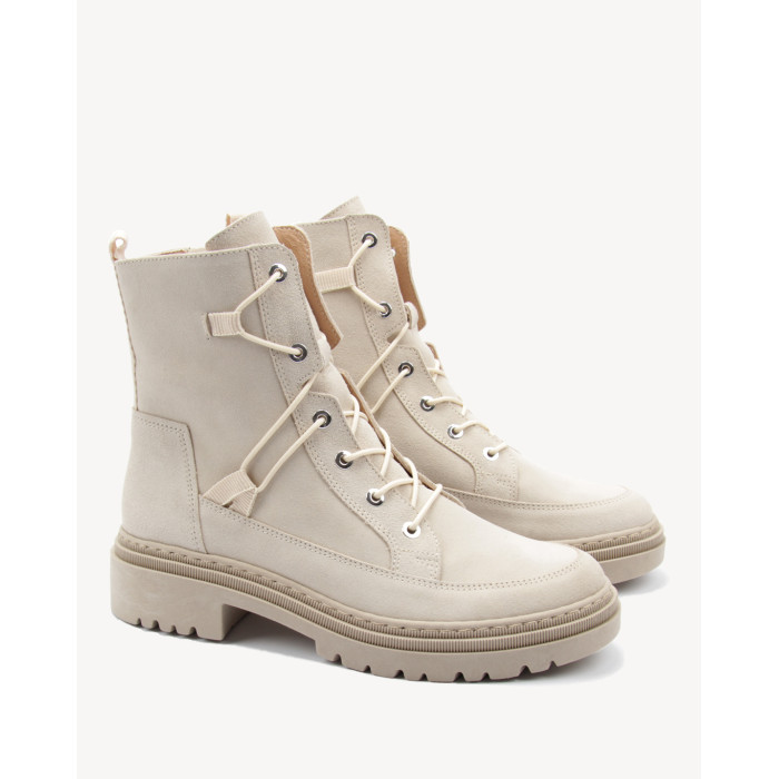 Beżowe botki skóra welur