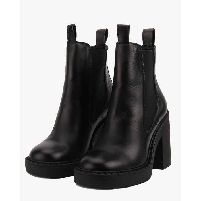 Czarne botki na obcasie ze skóry naturalnej BOTIMO