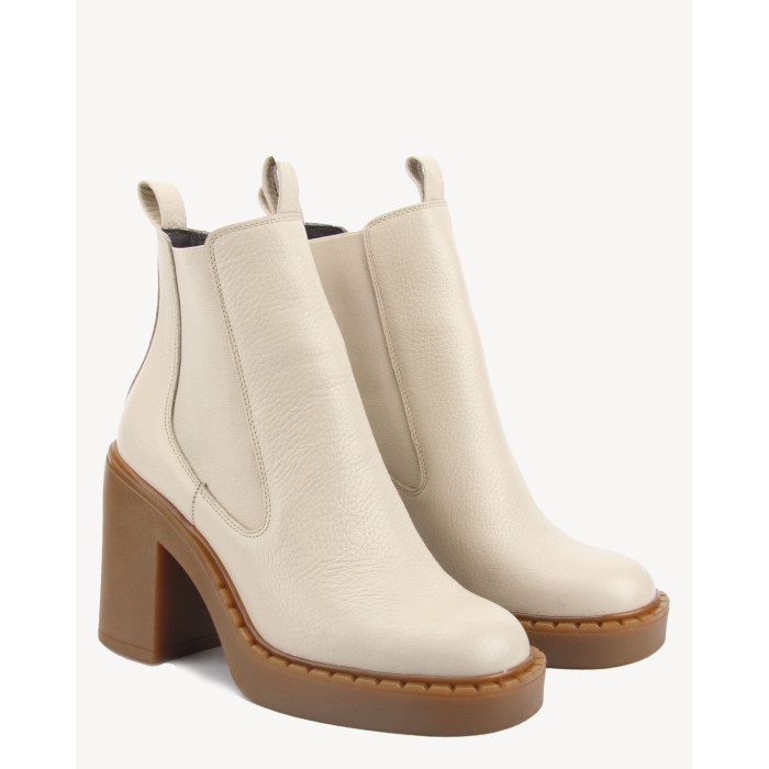 Beżowe botki na obcasie ze skóry naturalnej BOTIMO