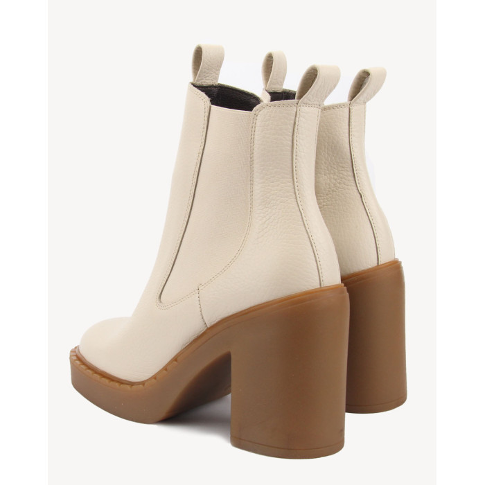 Beżowe botki na obcasie ze skóry naturalnej BOTIMO