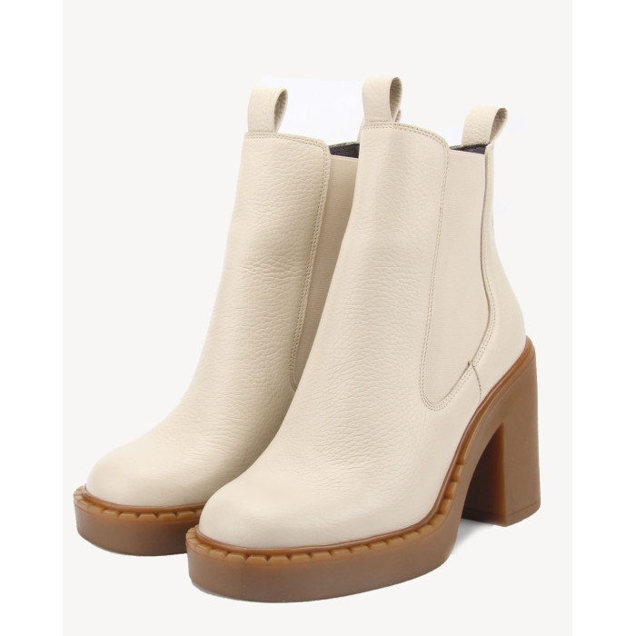 Beżowe botki na obcasie ze skóry naturalnej BOTIMO