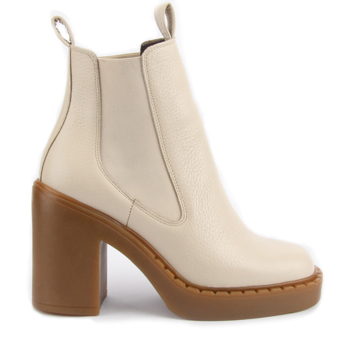 Beżowe botki na obcasie ze skóry naturalnej BOTIMO