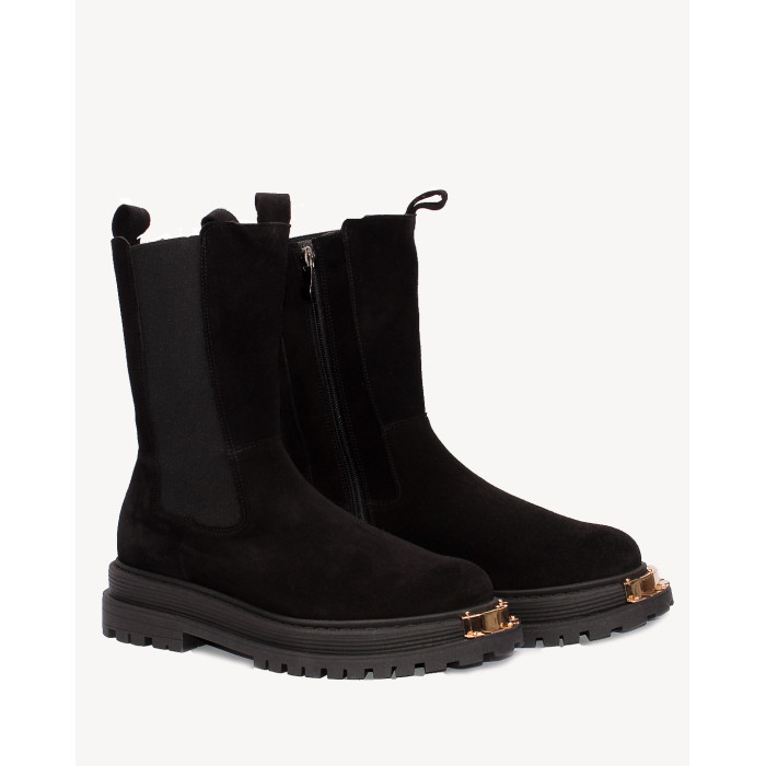 Czarne botki skóra welurowa