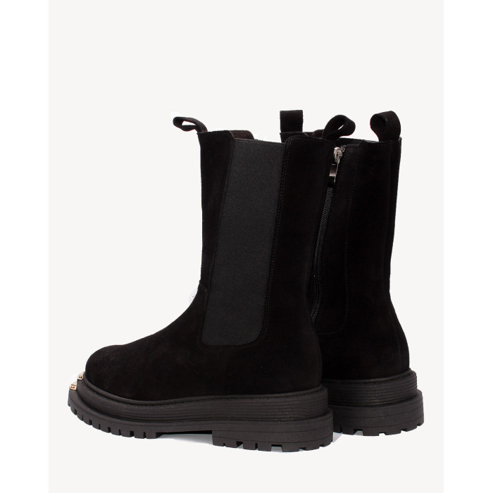Czarne botki skóra welurowa