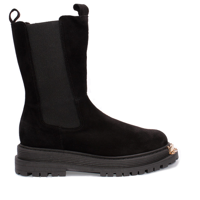 Czarne botki skóra welurowa