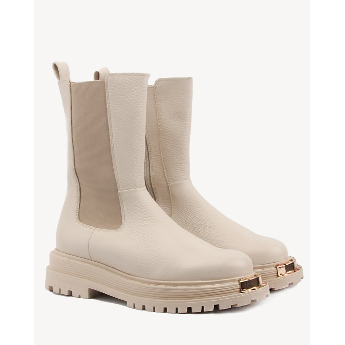 Beżowe botki skóra naturalna