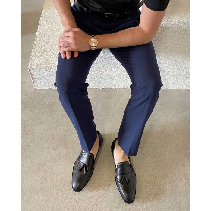 Czarne mokasyny z frędzlem