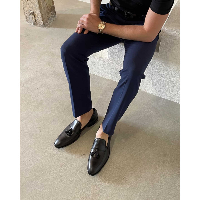 Czarne mokasyny z frędzlem