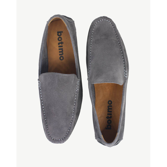 Popielate mokasyny męskie skóra welurowa