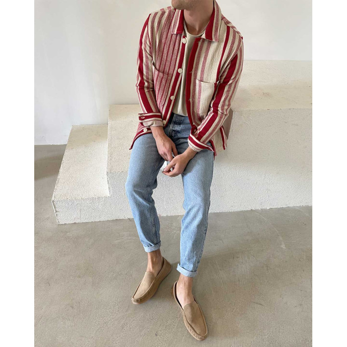 Beżowe mokasyny męskie skóra nubukowa