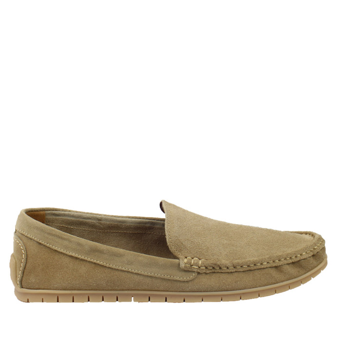 Beżowe mokasyny męskie skóra nubukowa