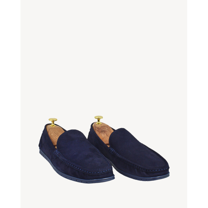 Navy blue moccasins for men nubuck leather