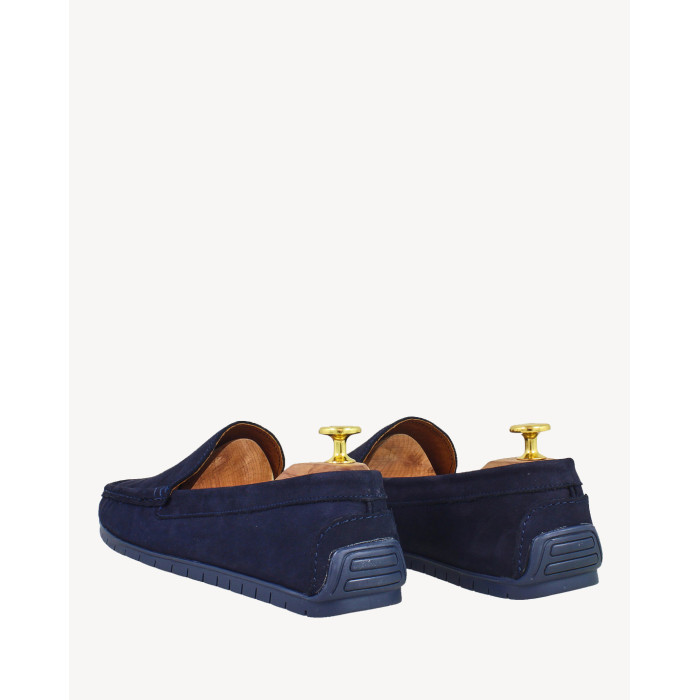 Navy blue moccasins for men nubuck leather