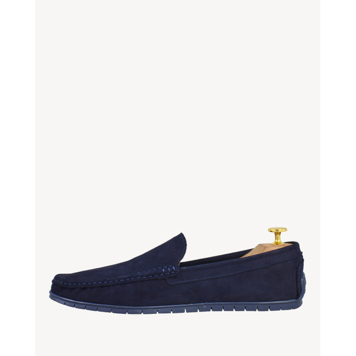Navy blue moccasins for men nubuck leather