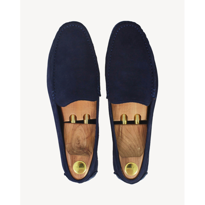 Navy blue moccasins for men nubuck leather