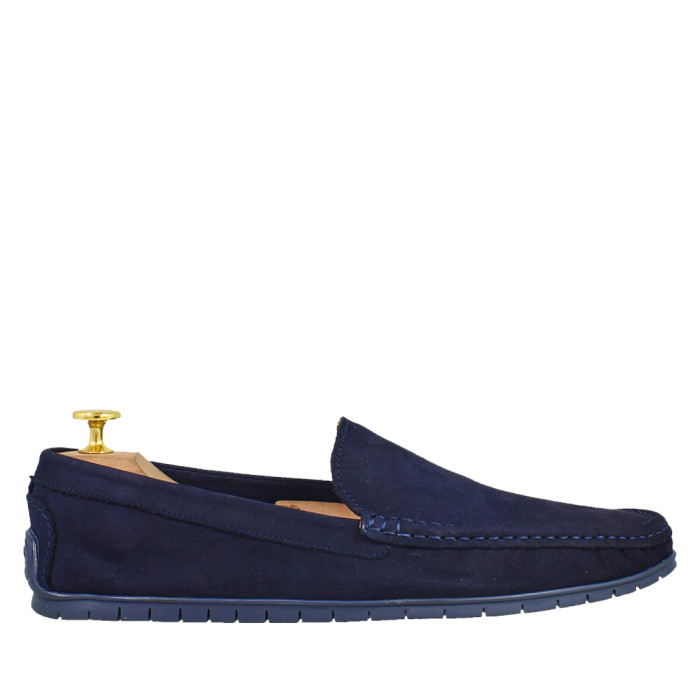Navy blue moccasins for men nubuck leather