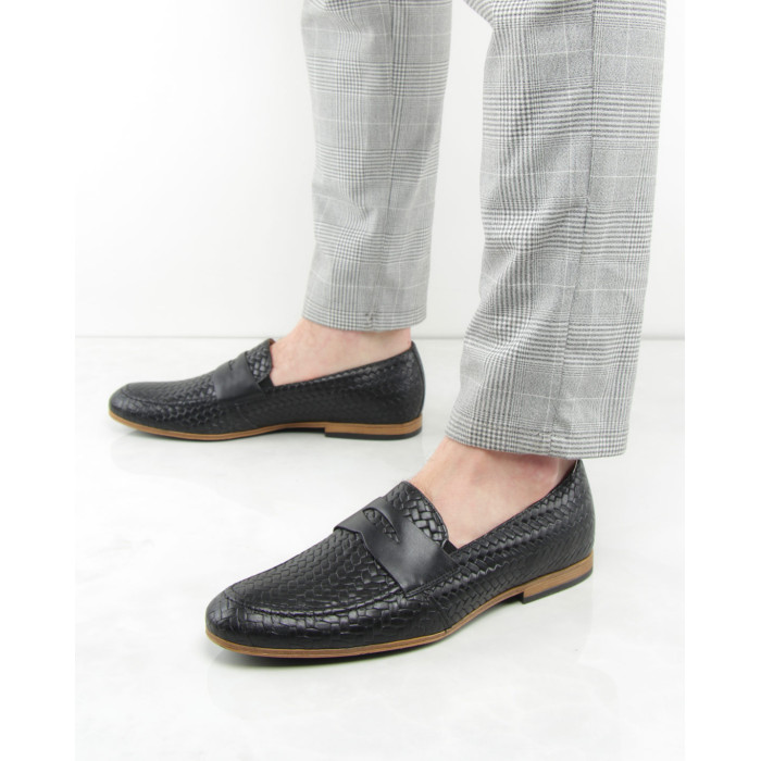 Czarne mokasyny na 1,5cm obcasie skóra licowa