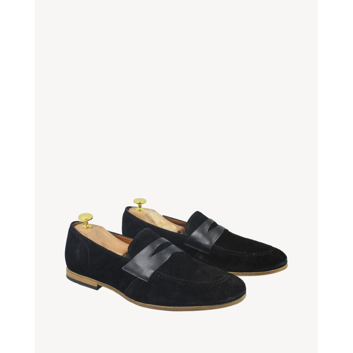 Czarne mokasyny męskie skóra welurowa