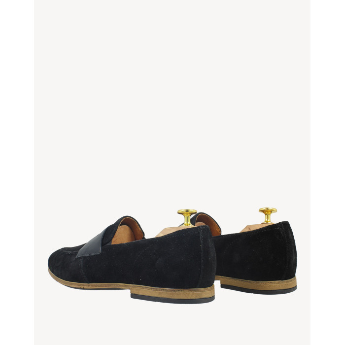 Czarne mokasyny męskie skóra welurowa