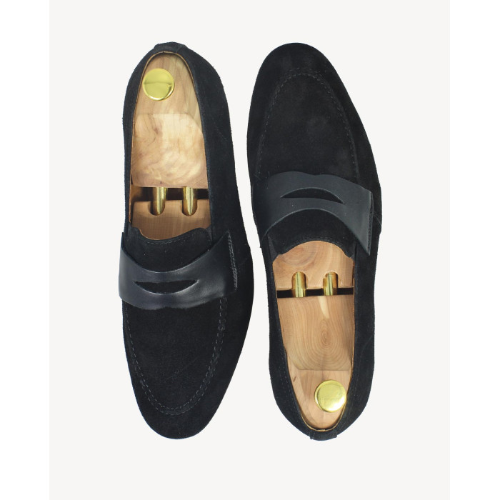 Czarne mokasyny męskie skóra welurowa