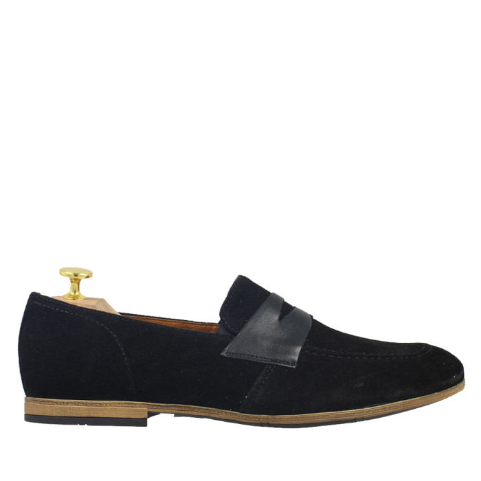 Czarne mokasyny męskie skóra welurowa