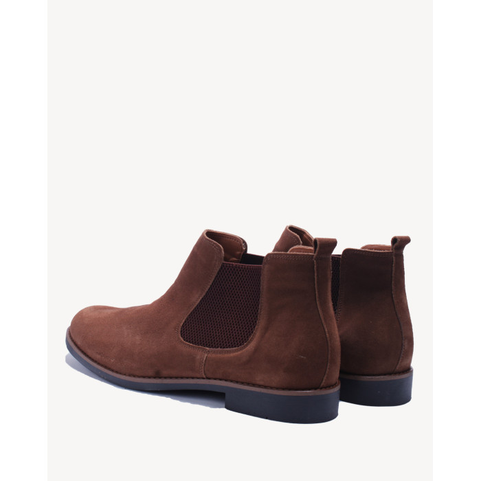 Brązowe Kozaki Męskie skóra welur