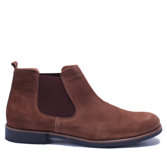 Brązowe Kozaki Męskie skóra welur