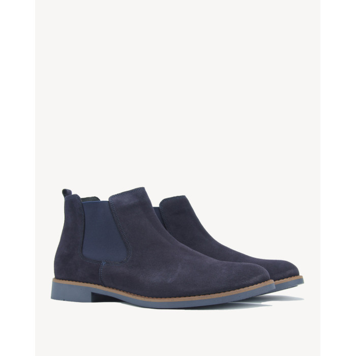 Granatowe Kozaki Męskie skóra welur