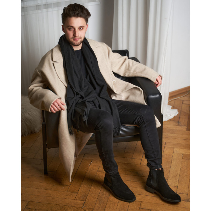 Czarne Kozaki Męskie skóra welur