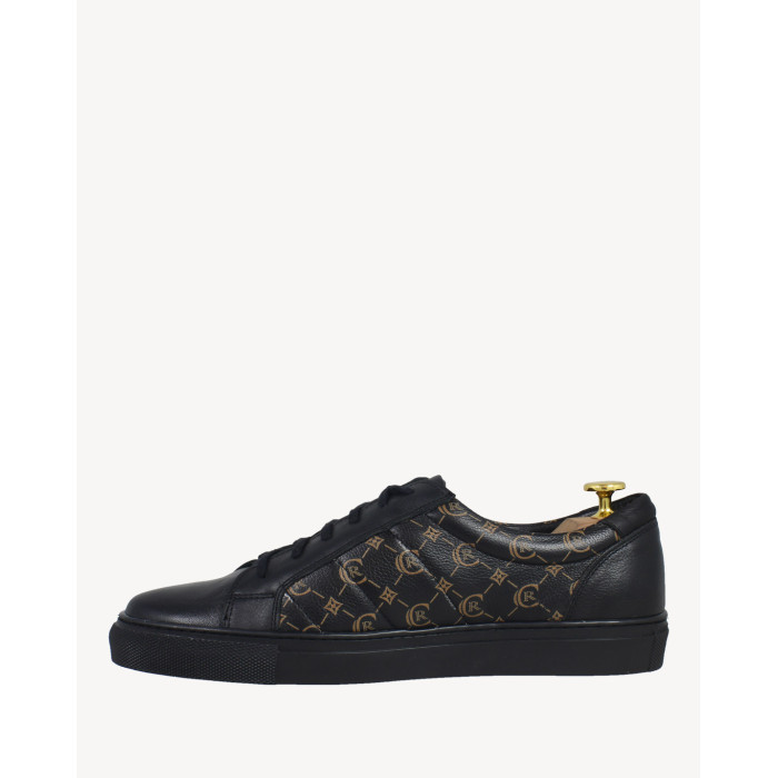 Black men's sneakers with graphics grain leather