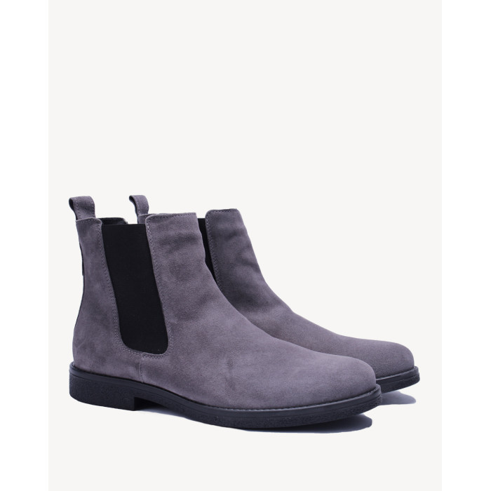 Szare Kozaki Męskie skóra welur