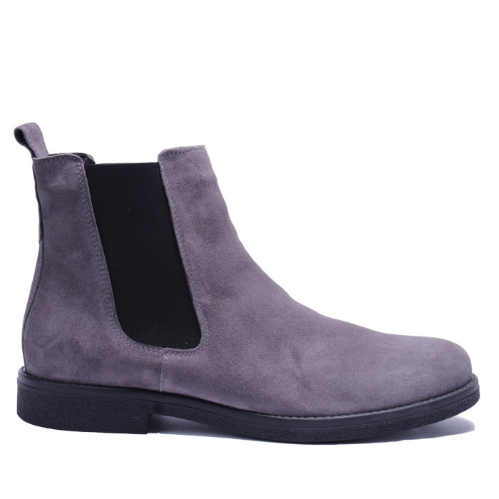 Szare Kozaki Męskie skóra welur