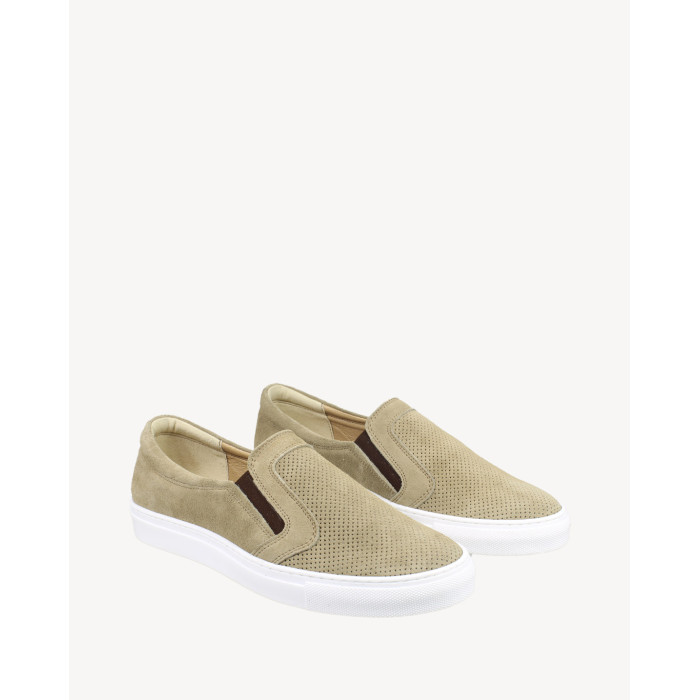 Beżowe skórzane trampki wsuwane