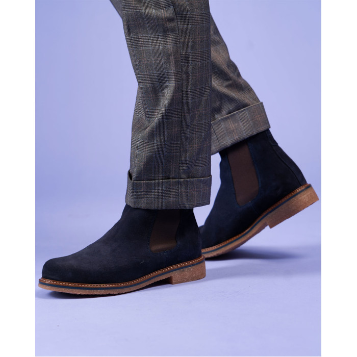 Granatowe Kozaki Męskie skóra welur