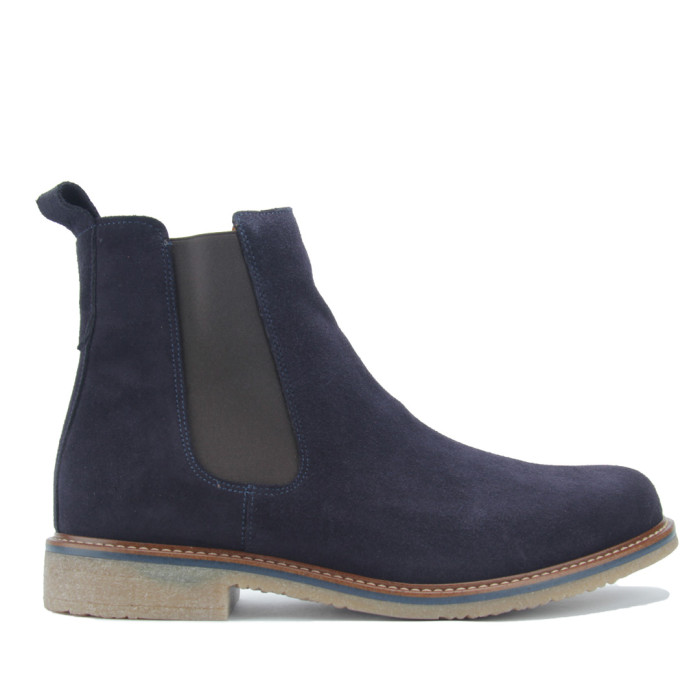 Granatowe Kozaki Męskie skóra welur