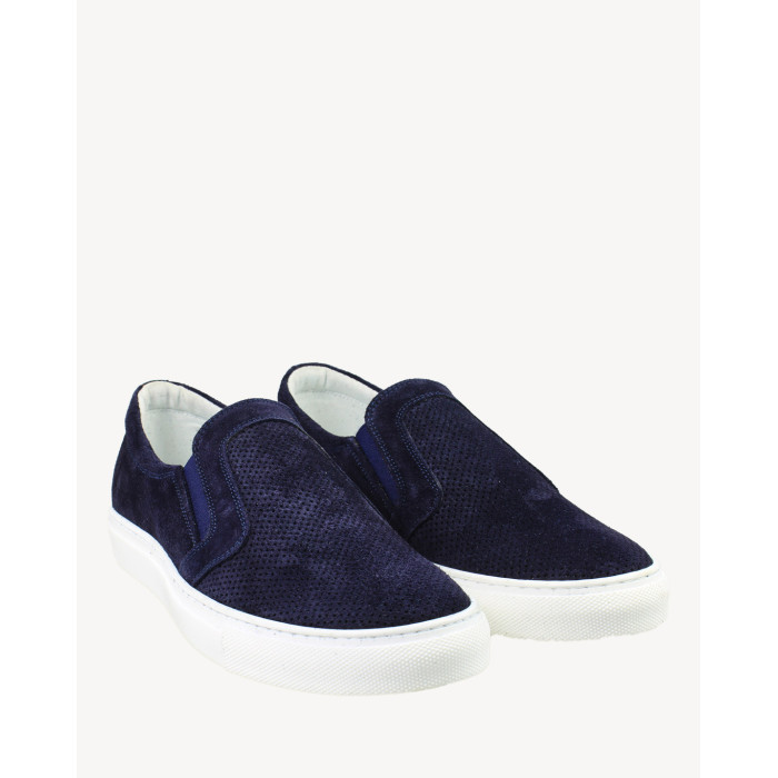 Granatowe skórzane trampki wsuwane